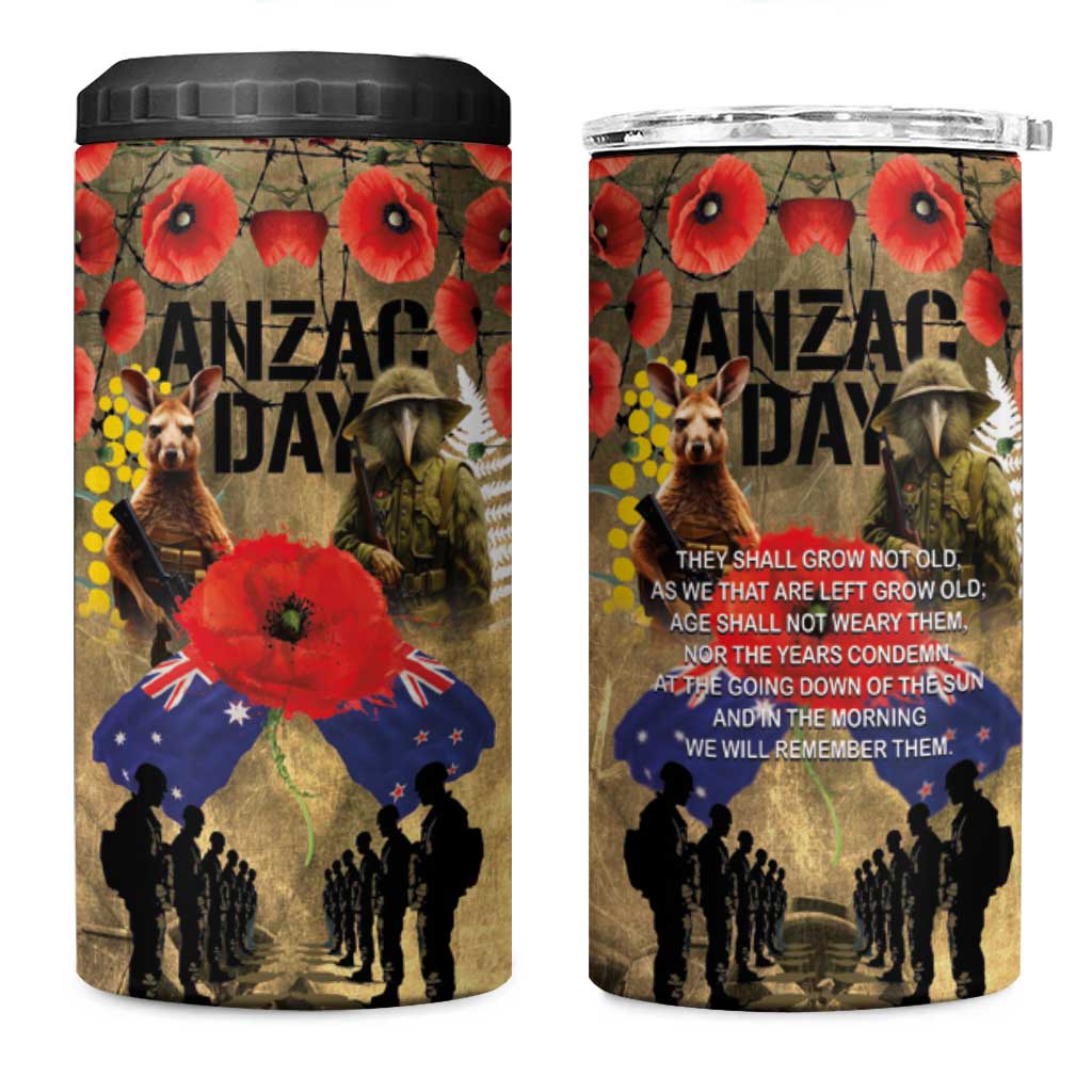 Australia and New Zealand ANZAC Day 4 in 1 Can Cooler Tumbler Kangaroo and Kiwi Bird Soldier-Honor and Remember Vintage Style LT03 One Size: 16 oz Beige - Polynesian Pride