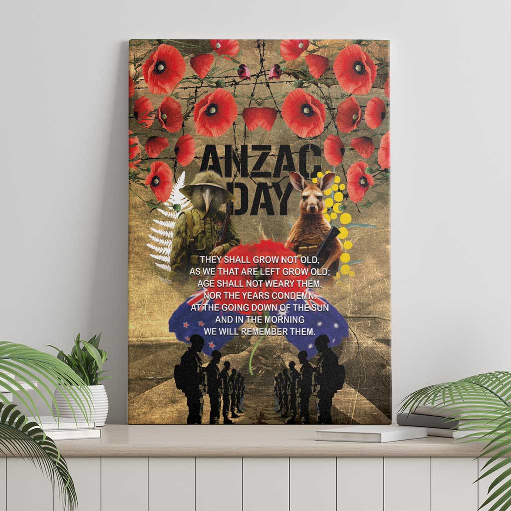 Australia and New Zealand ANZAC Day Canvas Wall Art Kangaroo and Kiwi Bird Soldier-Honor and Remember Vintage Style LT03 - Polynesian Pride