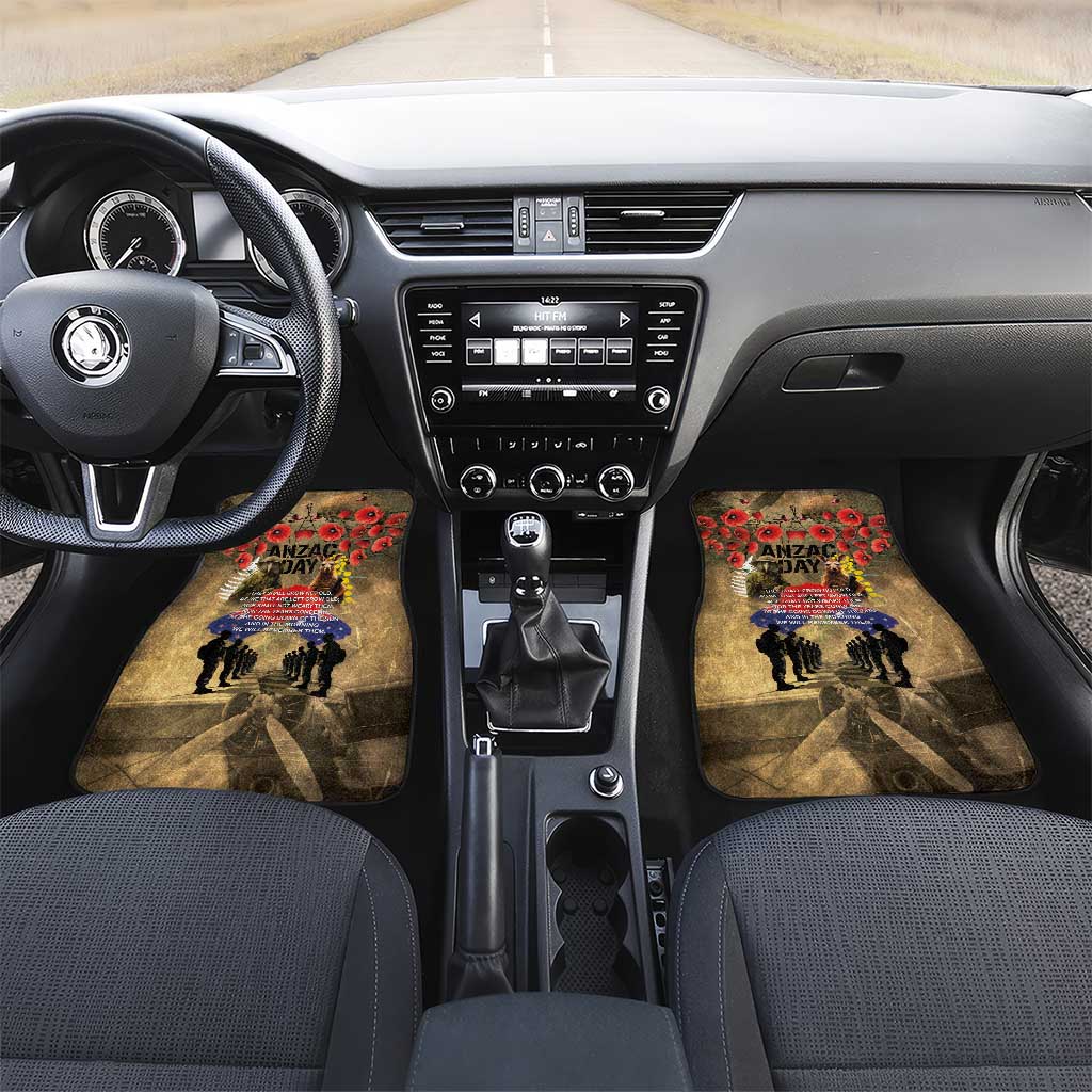 Australia and New Zealand ANZAC Day Car Mats Kangaroo and Kiwi Bird Soldier-Honor and Remember Vintage Style LT03 Set 2pcs - Front Beige - Polynesian Pride