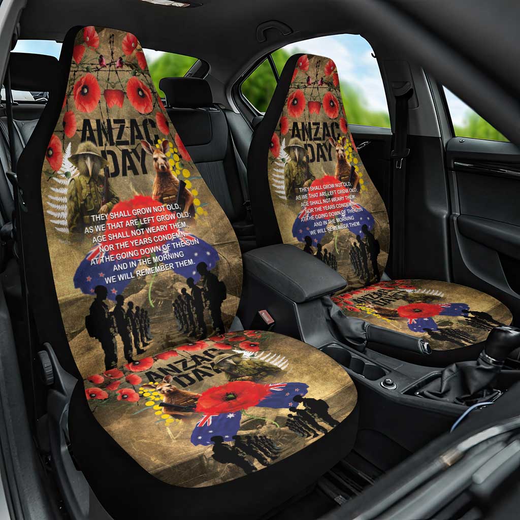 Australia and New Zealand ANZAC Day Car Seat Cover Kangaroo and Kiwi Bird Soldier-Honor and Remember Vintage Style LT03 One Size Beige - Polynesian Pride