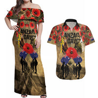Australia and New Zealand ANZAC Day Couples Matching Off Shoulder Maxi Dress and Hawaiian Shirt Kangaroo and Kiwi Bird Soldier-Honor and Remember Vintage Style LT03 Beige - Polynesian Pride