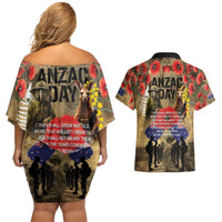 Australia and New Zealand ANZAC Day Couples Matching Off Shoulder Short Dress and Hawaiian Shirt Kangaroo and Kiwi Bird Soldier-Honor and Remember Vintage Style LT03 - Polynesian Pride