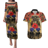 Australia and New Zealand ANZAC Day Couples Matching Puletasi and Hawaiian Shirt Kangaroo and Kiwi Bird Soldier-Honor and Remember Vintage Style LT03 Beige - Polynesian Pride