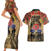 Australia and New Zealand ANZAC Day Couples Matching Short Sleeve Bodycon Dress and Hawaiian Shirt Kangaroo and Kiwi Bird Soldier-Honor and Remember Vintage Style LT03 - Polynesian Pride