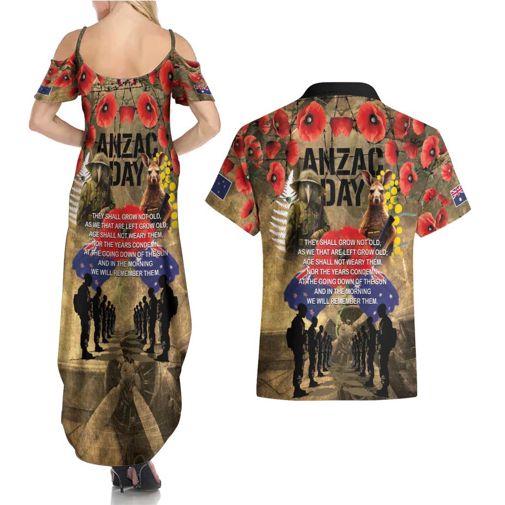 Australia and New Zealand ANZAC Day Couples Matching Summer Maxi Dress and Hawaiian Shirt Kangaroo and Kiwi Bird Soldier-Honor and Remember Vintage Style LT03 - Polynesian Pride