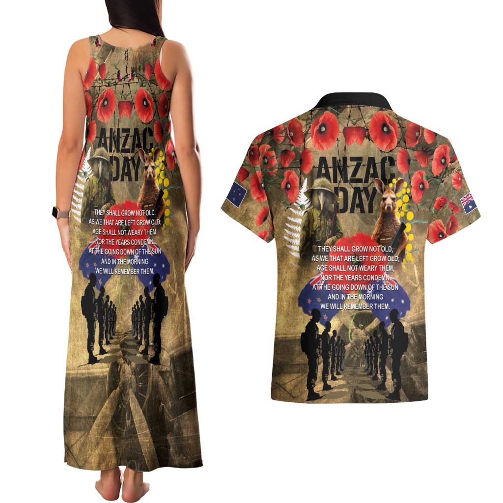 Australia and New Zealand ANZAC Day Couples Matching Tank Maxi Dress and Hawaiian Shirt Kangaroo and Kiwi Bird Soldier-Honor and Remember Vintage Style LT03 - Polynesian Pride