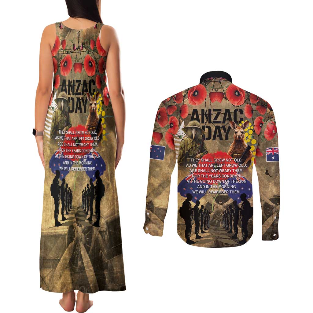 Australia and New Zealand ANZAC Day Couples Matching Tank Maxi Dress and Long Sleeve Button Shirt Kangaroo and Kiwi Bird Soldier-Honor and Remember Vintage Style LT03 - Polynesian Pride