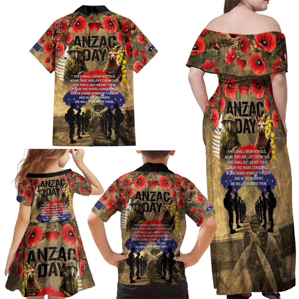 Australia and New Zealand ANZAC Day Family Matching Off Shoulder Maxi Dress and Hawaiian Shirt Kangaroo and Kiwi Bird Soldier-Honor and Remember Vintage Style LT03 - Polynesian Pride