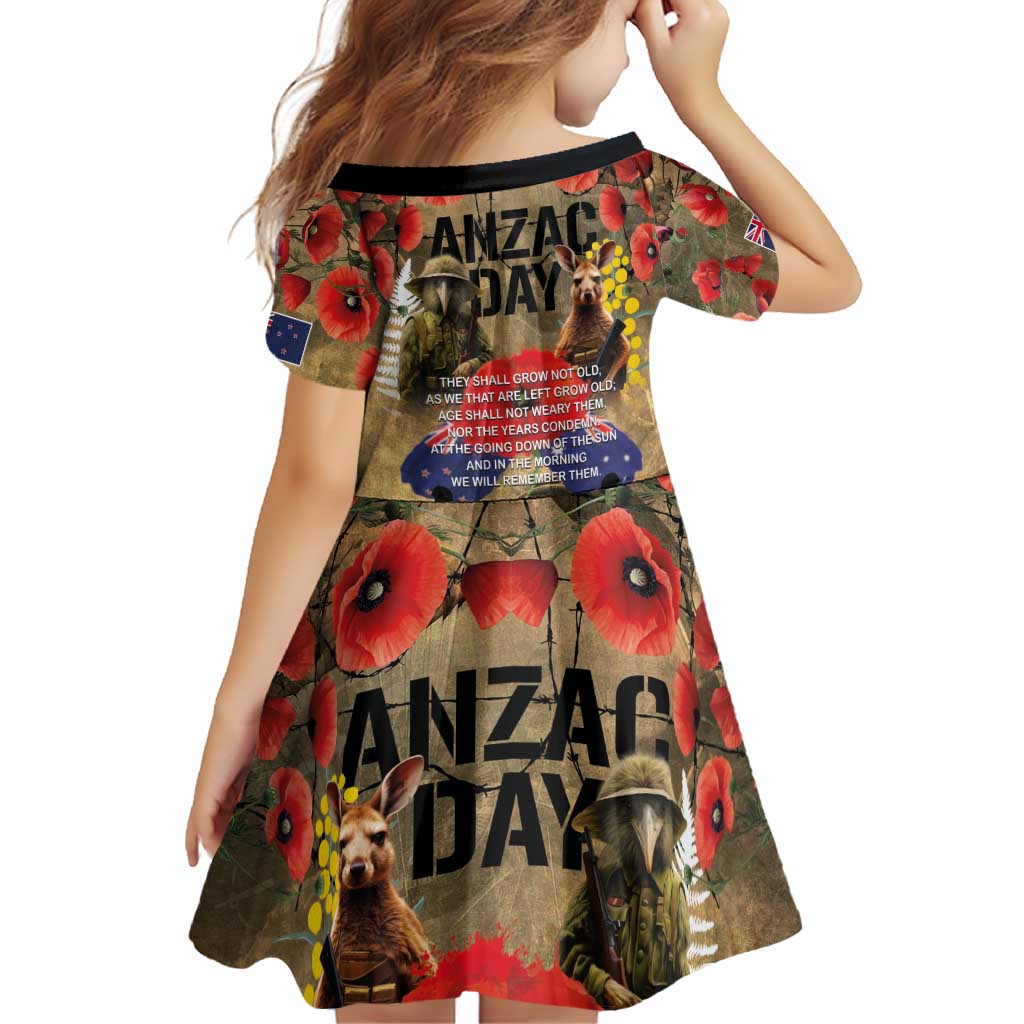 Australia and New Zealand ANZAC Day Family Matching Puletasi and Hawaiian Shirt Kangaroo and Kiwi Bird Soldier-Honor and Remember Vintage Style LT03 - Polynesian Pride