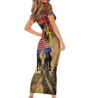 Australia and New Zealand ANZAC Day Family Matching Short Sleeve Bodycon Dress and Hawaiian Shirt Kangaroo and Kiwi Bird Soldier-Honor and Remember Vintage Style LT03 - Polynesian Pride