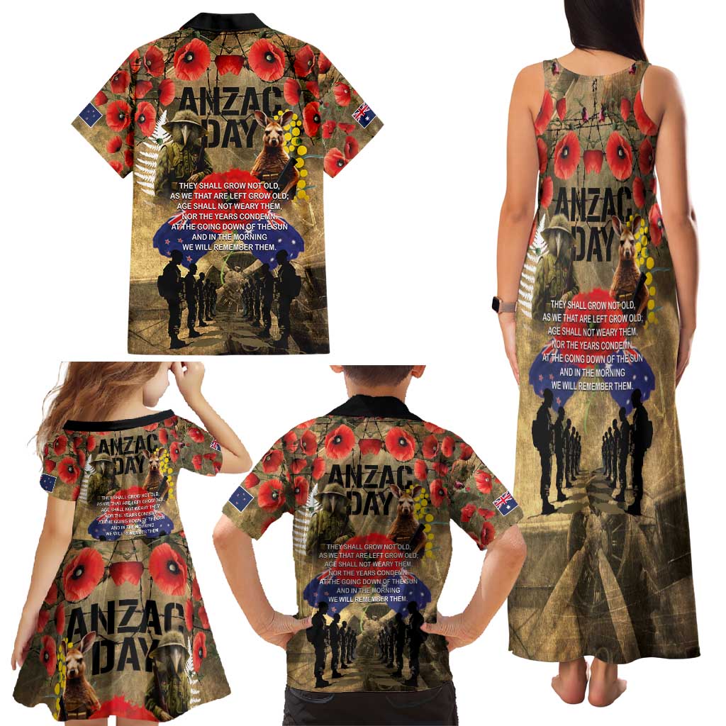 Australia and New Zealand ANZAC Day Family Matching Tank Maxi Dress and Hawaiian Shirt Kangaroo and Kiwi Bird Soldier-Honor and Remember Vintage Style LT03 - Polynesian Pride