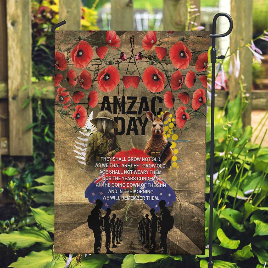 Australia and New Zealand ANZAC Day Garden Flag Kangaroo and Kiwi Bird Soldier-Honor and Remember Vintage Style LT03 Garden Flag Beige - Polynesian Pride