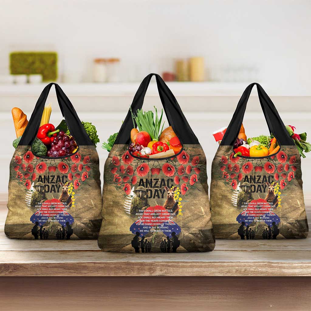 Australia and New Zealand ANZAC Day Grocery Bag Kangaroo and Kiwi Bird Soldier-Honor and Remember Vintage Style LT03 3-pack One Size Beige - Polynesian Pride