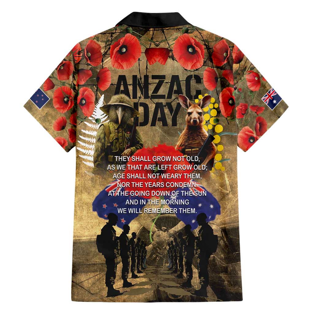 Australia and New Zealand ANZAC Day Hawaiian Shirt Kangaroo and Kiwi Bird Soldier-Honor and Remember Vintage Style LT03 - Polynesian Pride