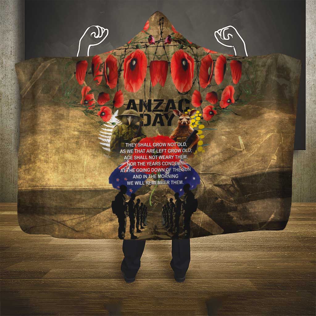 Australia and New Zealand ANZAC Day Hooded Blanket Kangaroo and Kiwi Bird Soldier-Honor and Remember Vintage Style LT03 - Polynesian Pride