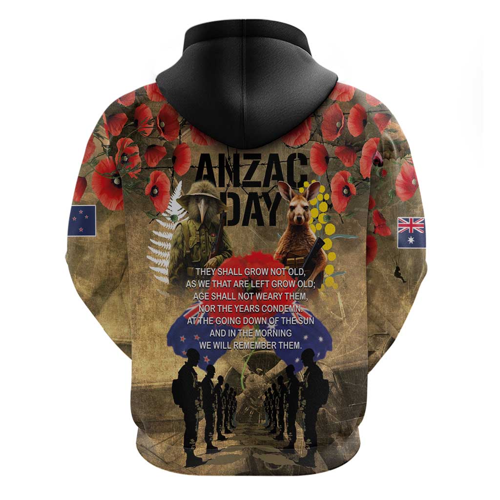 Australia and New Zealand ANZAC Day Hoodie Kangaroo and Kiwi Bird Soldier-Honor and Remember Vintage Style LT03 - Polynesian Pride