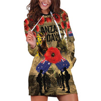 Australia and New Zealand ANZAC Day Hoodie Dress Kangaroo and Kiwi Bird Soldier-Honor and Remember Vintage Style LT03 Beige - Polynesian Pride