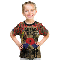 Australia and New Zealand ANZAC Day Kid T Shirt Kangaroo and Kiwi Bird Soldier-Honor and Remember Vintage Style LT03 Beige - Polynesian Pride