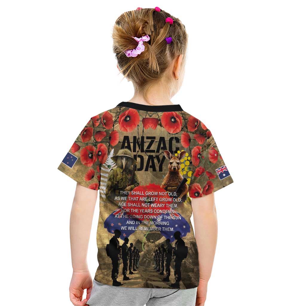 Australia and New Zealand ANZAC Day Kid T Shirt Kangaroo and Kiwi Bird Soldier-Honor and Remember Vintage Style LT03 - Polynesian Pride
