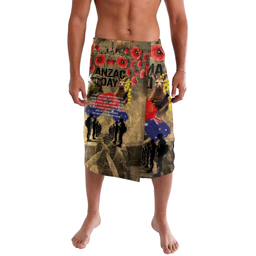 Australia and New Zealand ANZAC Day Lavalava Kangaroo and Kiwi Bird Soldier-Honor and Remember Vintage Style LT03 Beige - Polynesian Pride