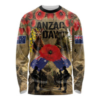 Australia and New Zealand ANZAC Day Long Sleeve Shirt Kangaroo and Kiwi Bird Soldier-Honor and Remember Vintage Style LT03 Unisex Beige - Polynesian Pride