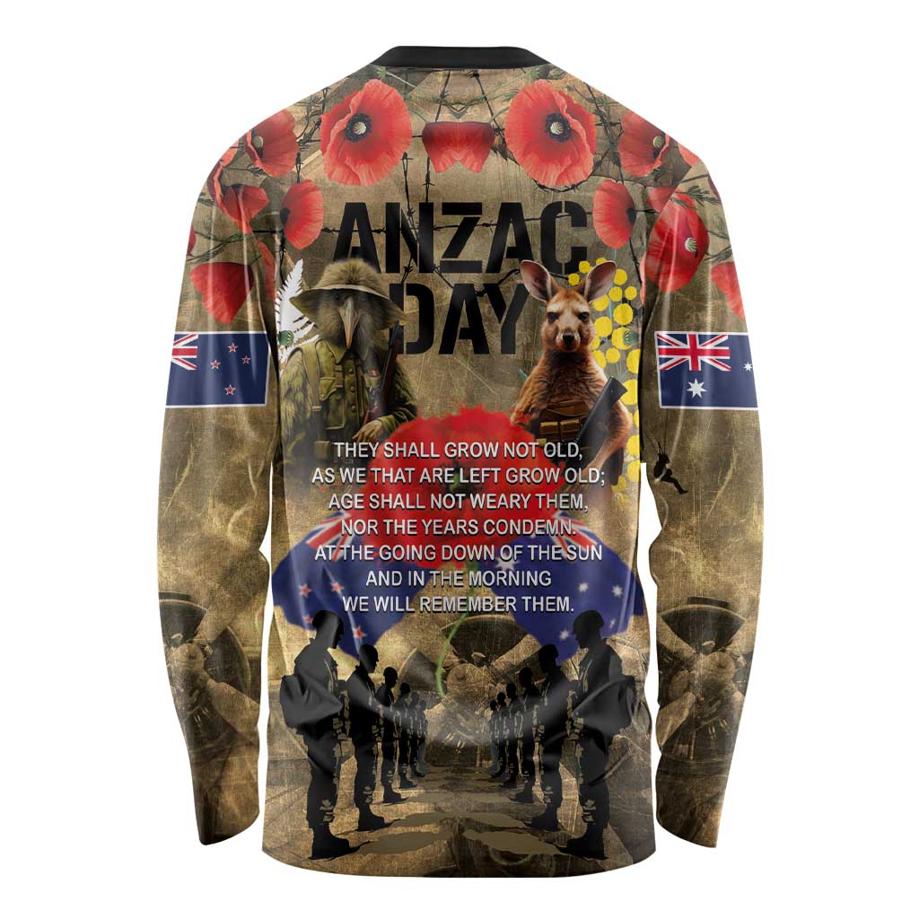 Australia and New Zealand ANZAC Day Long Sleeve Shirt Kangaroo and Kiwi Bird Soldier-Honor and Remember Vintage Style LT03 - Polynesian Pride