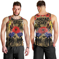 Australia and New Zealand ANZAC Day Men Tank Top Kangaroo and Kiwi Bird Soldier-Honor and Remember Vintage Style LT03 - Polynesian Pride