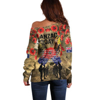 Australia and New Zealand ANZAC Day Off Shoulder Sweater Kangaroo and Kiwi Bird Soldier-Honor and Remember Vintage Style LT03 - Polynesian Pride