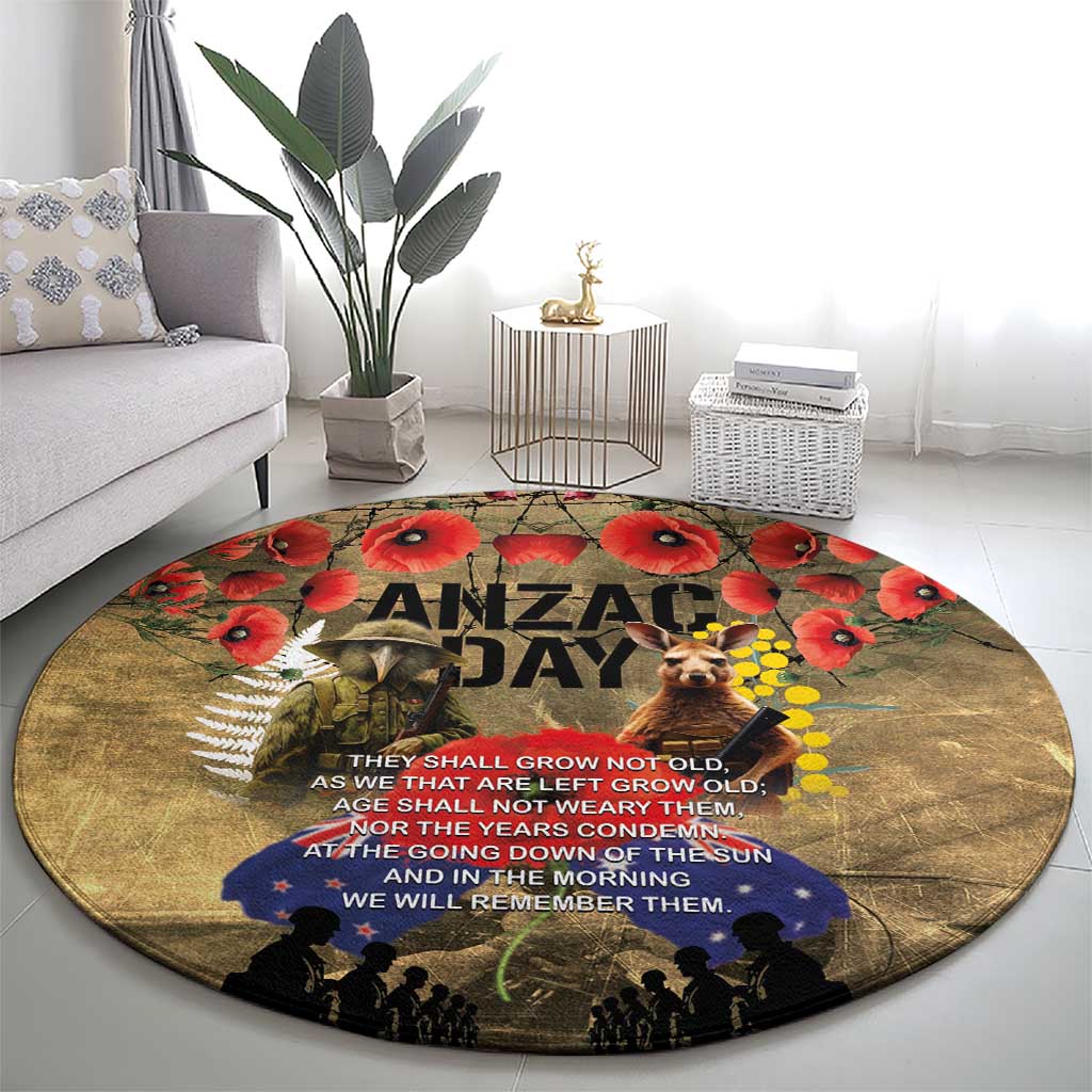 Australia and New Zealand ANZAC Day Round Carpet Kangaroo and Kiwi Bird Soldier-Honor and Remember Vintage Style LT03 - Polynesian Pride