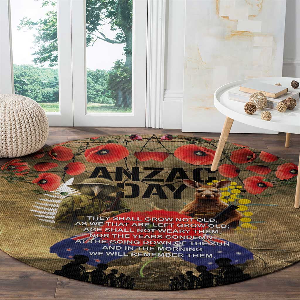 Australia and New Zealand ANZAC Day Round Carpet Kangaroo and Kiwi Bird Soldier-Honor and Remember Vintage Style LT03 - Polynesian Pride