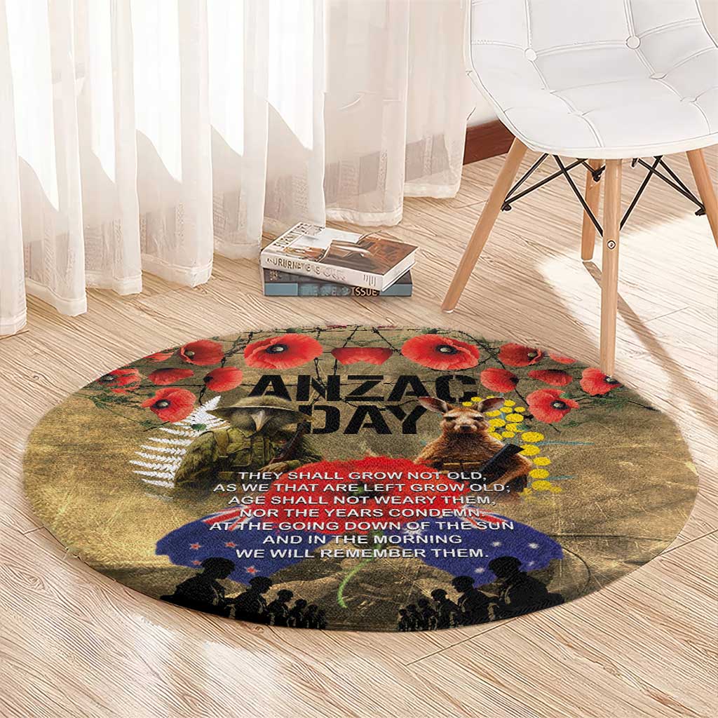 Australia and New Zealand ANZAC Day Round Carpet Kangaroo and Kiwi Bird Soldier-Honor and Remember Vintage Style LT03 - Polynesian Pride