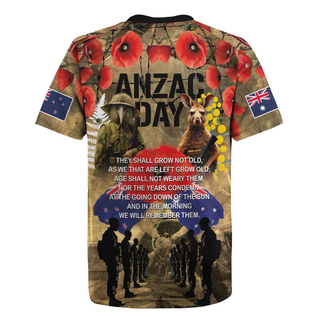 Australia and New Zealand ANZAC Day Rugby Jersey Kangaroo and Kiwi Bird Soldier-Honor and Remember Vintage Style LT03 - Polynesian Pride