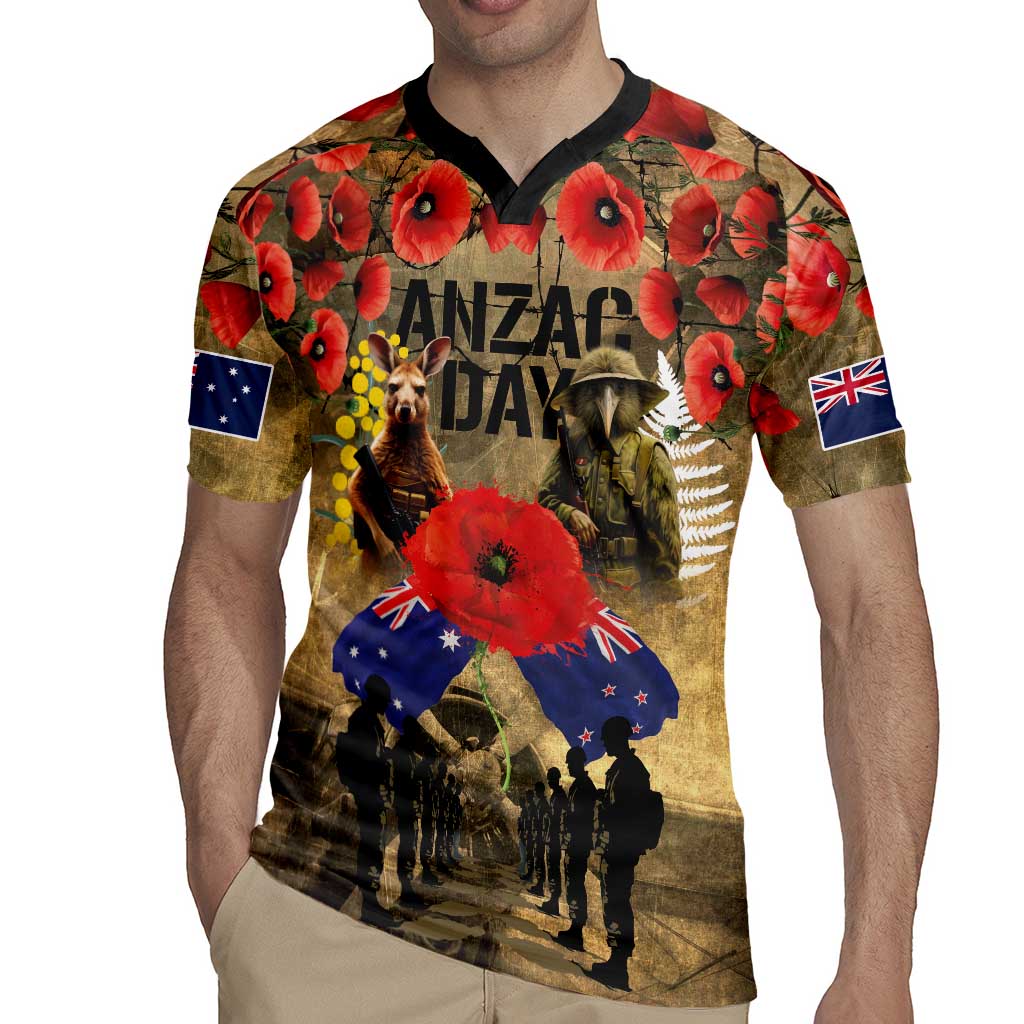 Australia and New Zealand ANZAC Day Rugby Jersey Kangaroo and Kiwi Bird Soldier-Honor and Remember Vintage Style LT03 - Polynesian Pride