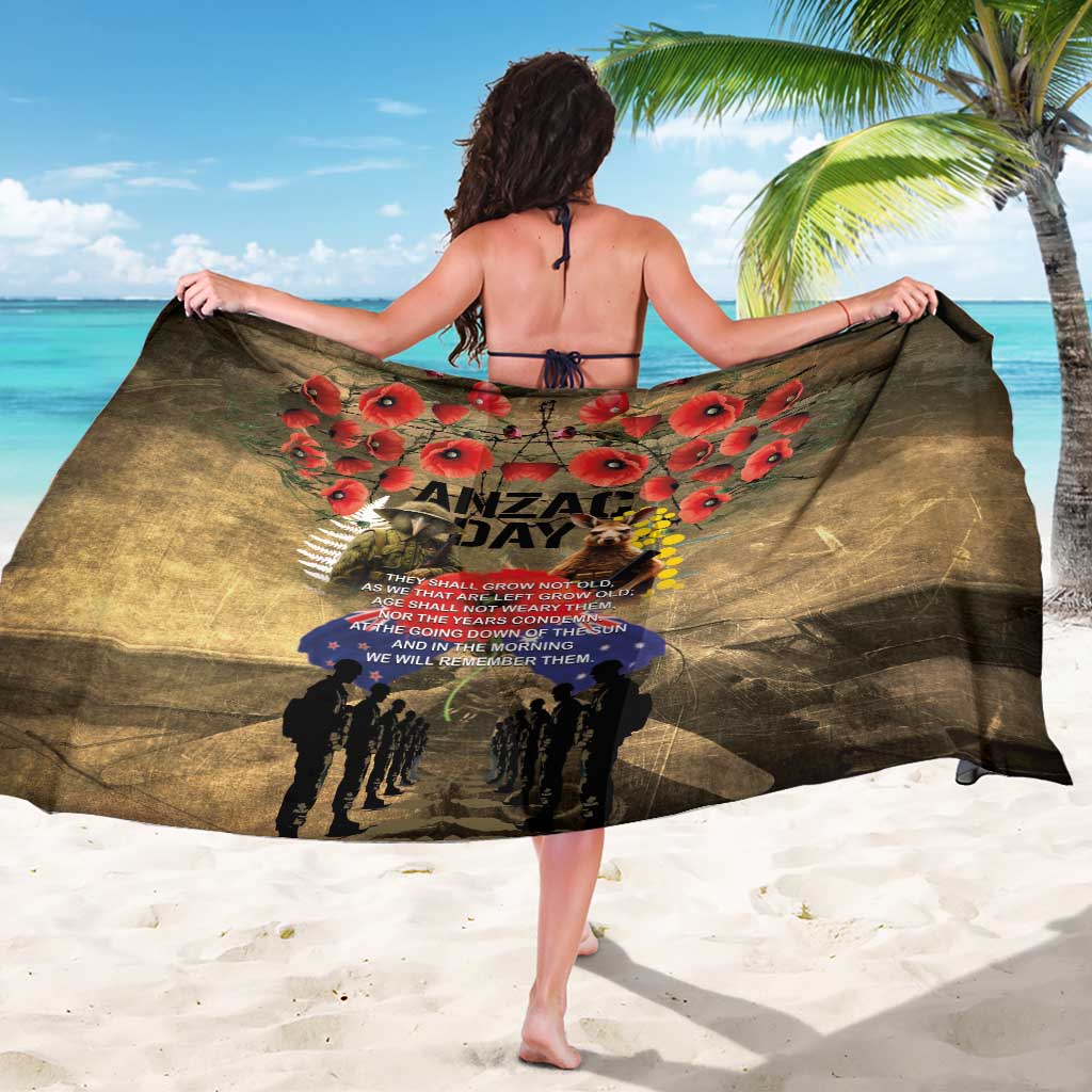 Australia and New Zealand ANZAC Day Sarong Kangaroo and Kiwi Bird Soldier-Honor and Remember Vintage Style LT03 - Polynesian Pride