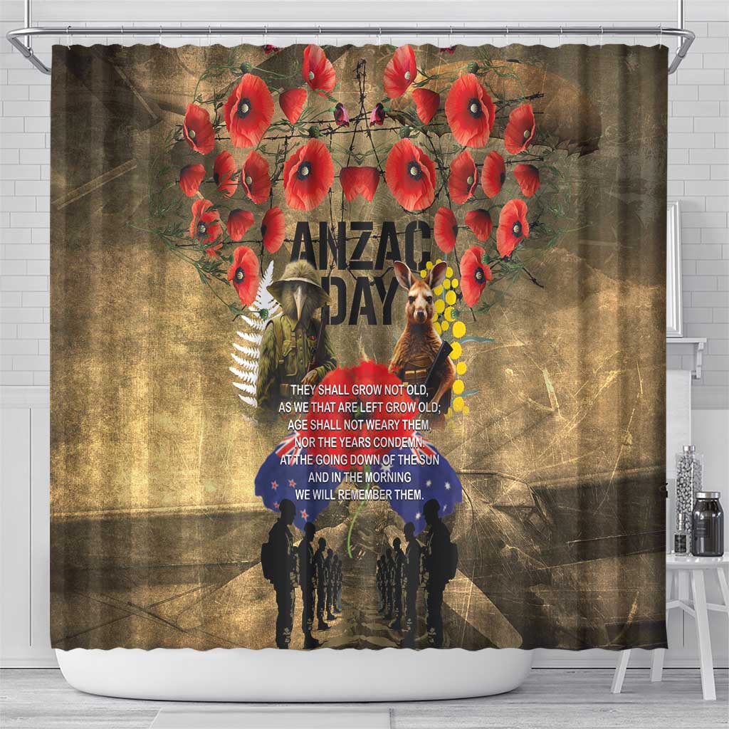 Australia and New Zealand ANZAC Day Shower Curtain Kangaroo and Kiwi Bird Soldier-Honor and Remember Vintage Style LT03 - Polynesian Pride
