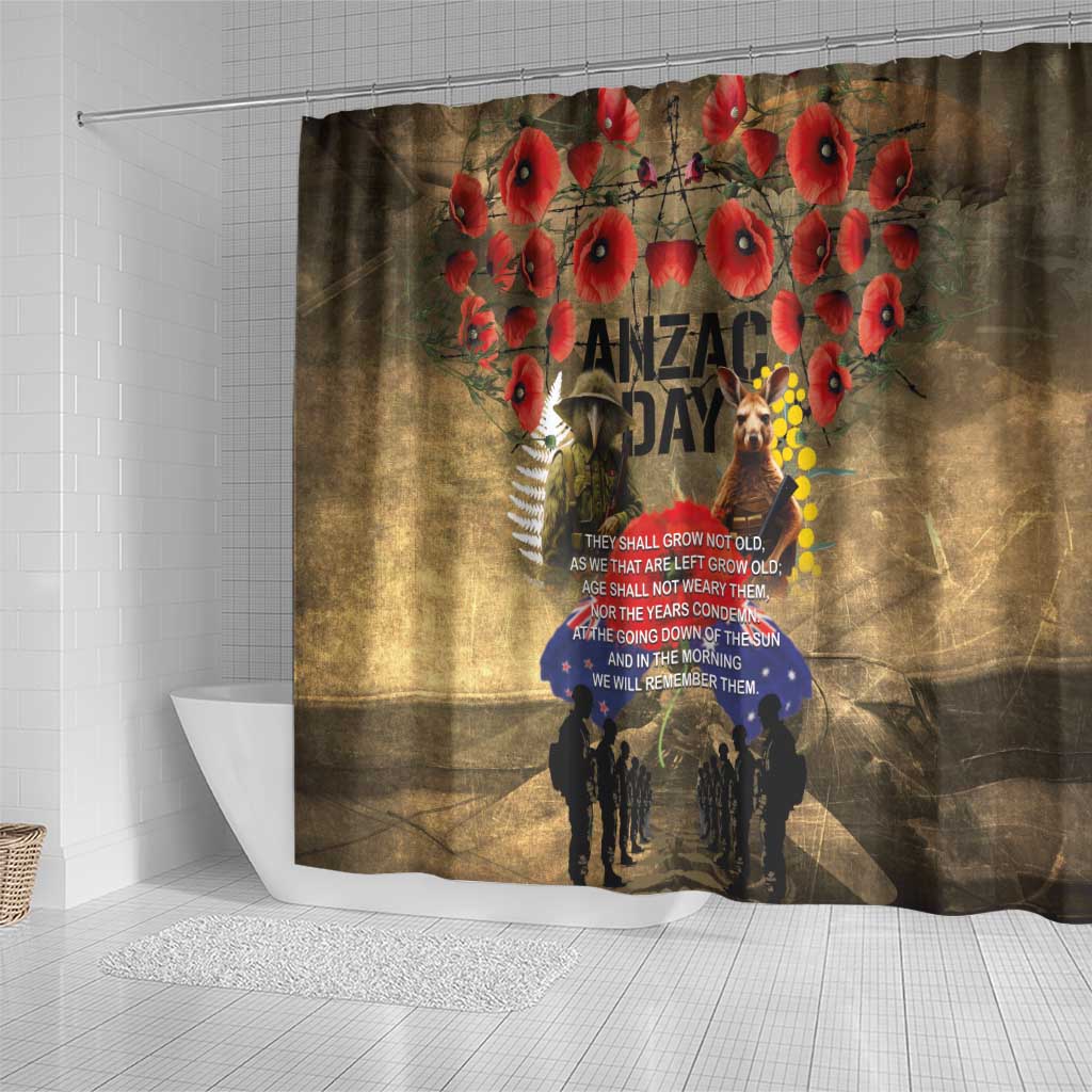 Australia and New Zealand ANZAC Day Shower Curtain Kangaroo and Kiwi Bird Soldier-Honor and Remember Vintage Style LT03 - Polynesian Pride