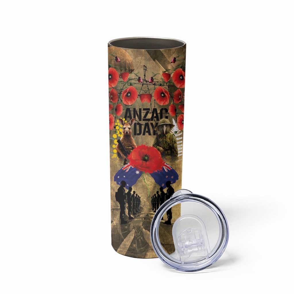 Australia and New Zealand ANZAC Day Skinny Tumbler Kangaroo and Kiwi Bird Soldier-Honor and Remember Vintage Style LT03 - Polynesian Pride
