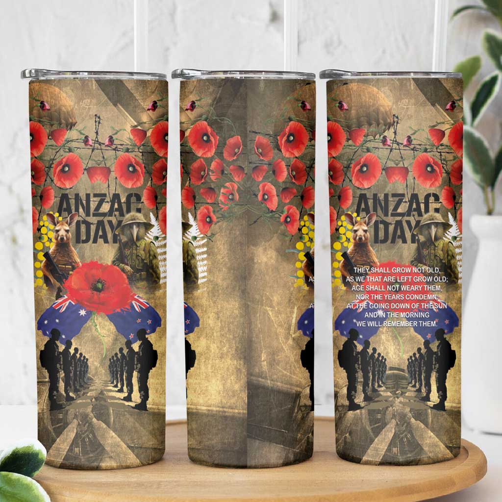 Australia and New Zealand ANZAC Day Skinny Tumbler Kangaroo and Kiwi Bird Soldier-Honor and Remember Vintage Style LT03 - Polynesian Pride