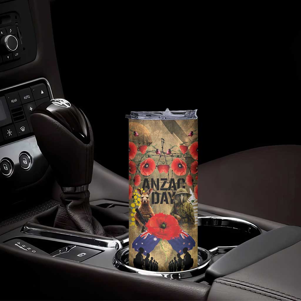Australia and New Zealand ANZAC Day Skinny Tumbler Kangaroo and Kiwi Bird Soldier-Honor and Remember Vintage Style LT03 - Polynesian Pride