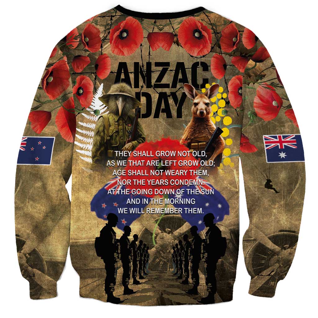 Australia and New Zealand ANZAC Day Sweatshirt Kangaroo and Kiwi Bird Soldier-Honor and Remember Vintage Style LT03 - Polynesian Pride