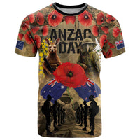 Australia and New Zealand ANZAC Day T Shirt Kangaroo and Kiwi Bird Soldier-Honor and Remember Vintage Style LT03 Beige - Polynesian Pride