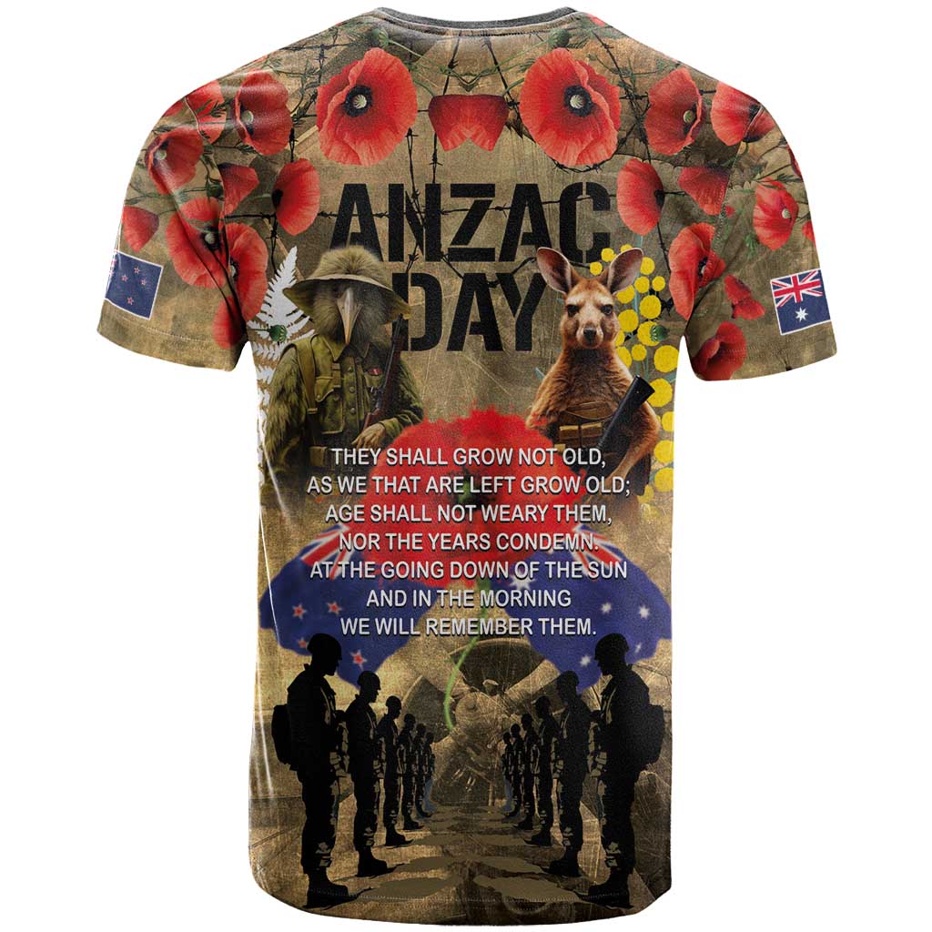 Australia and New Zealand ANZAC Day T Shirt Kangaroo and Kiwi Bird Soldier-Honor and Remember Vintage Style LT03 - Polynesian Pride