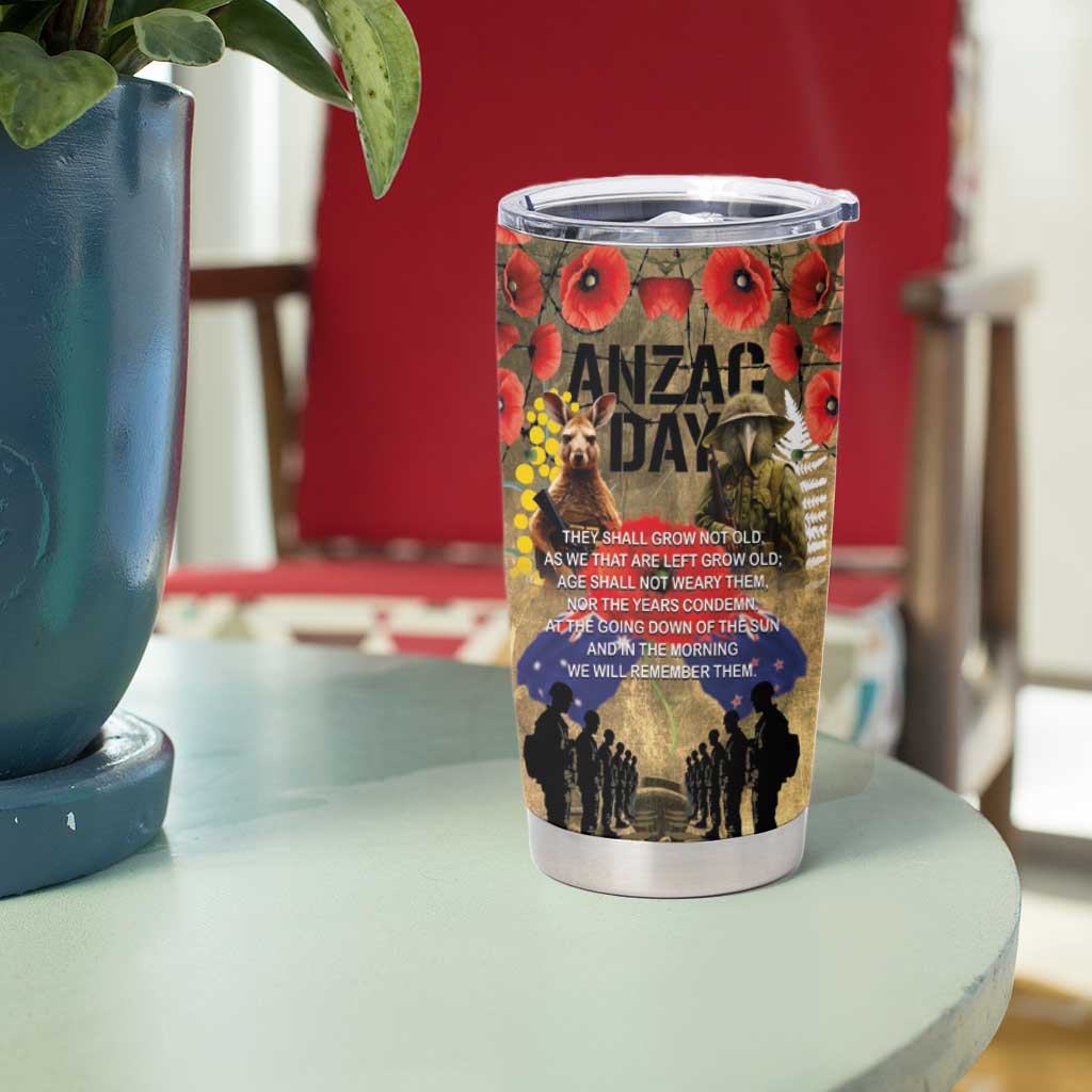 Australia and New Zealand ANZAC Day Tumbler Cup Kangaroo and Kiwi Bird Soldier-Honor and Remember Vintage Style LT03 - Polynesian Pride