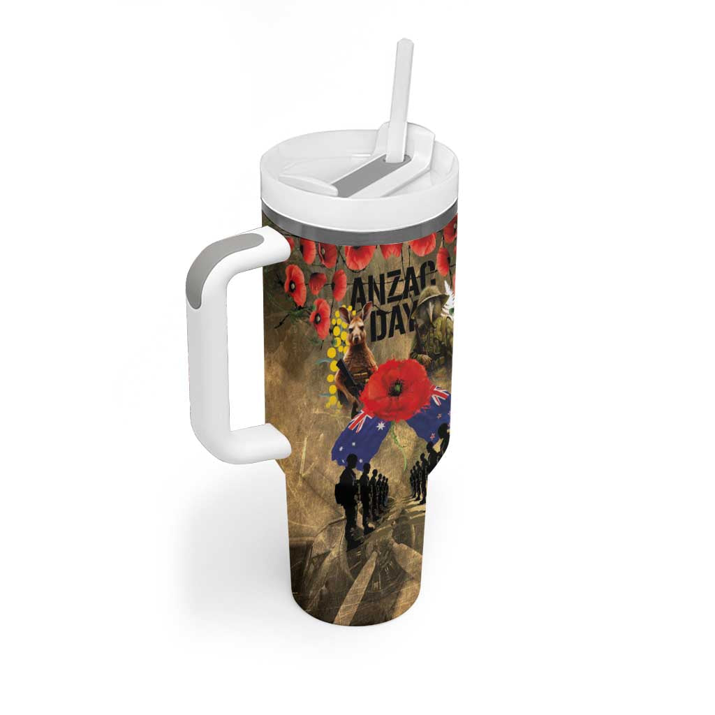 Australia and New Zealand ANZAC Day Tumbler With Handle Kangaroo and Kiwi Bird Soldier-Honor and Remember Vintage Style LT03 - Polynesian Pride
