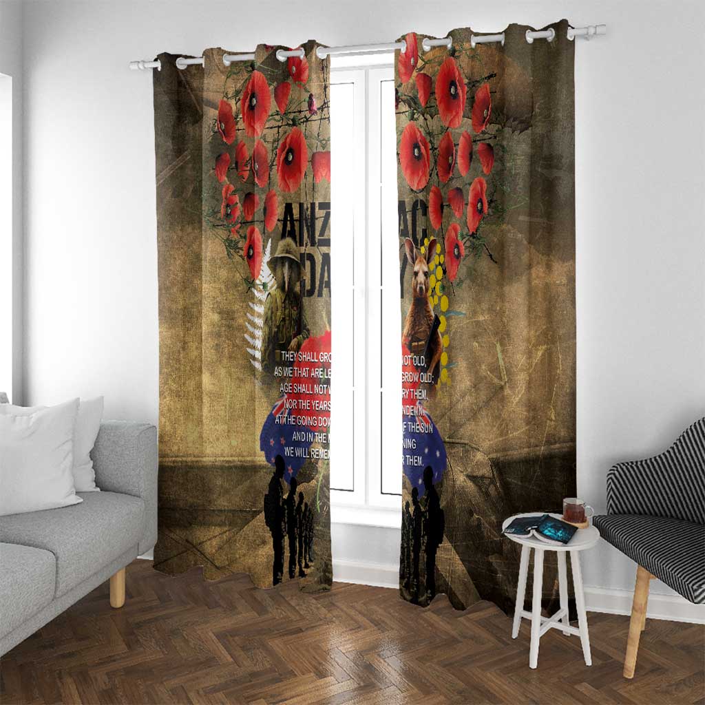 Australia and New Zealand ANZAC Day Window Curtain Kangaroo and Kiwi Bird Soldier-Honor and Remember Vintage Style LT03 With Grommets Beige - Polynesian Pride