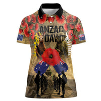 Australia and New Zealand ANZAC Day Women Polo Shirt Kangaroo and Kiwi Bird Soldier-Honor and Remember Vintage Style LT03 Female Beige - Polynesian Pride