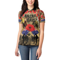 Australia and New Zealand ANZAC Day Women Polo Shirt Kangaroo and Kiwi Bird Soldier-Honor and Remember Vintage Style LT03 - Polynesian Pride