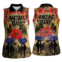 Australia and New Zealand ANZAC Day Women Sleeveless Polo Shirt Kangaroo and Kiwi Bird Soldier-Honor and Remember Vintage Style LT03 - Polynesian Pride