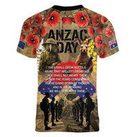 Australia and New Zealand ANZAC Day Women V-Neck T-Shirt Kangaroo and Kiwi Bird Soldier-Honor and Remember Vintage Style LT03 - Polynesian Pride