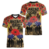 Australia and New Zealand ANZAC Day Women V-Neck T-Shirt Kangaroo and Kiwi Bird Soldier-Honor and Remember Vintage Style LT03 - Polynesian Pride
